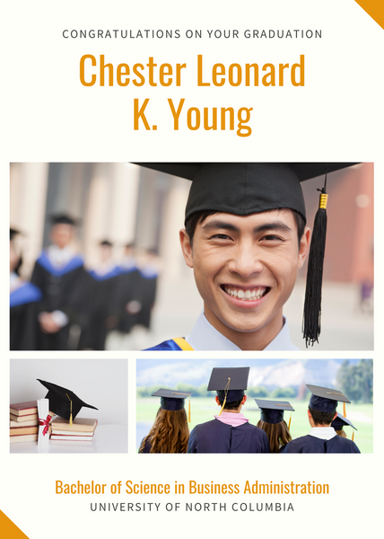 Graduation Announcement- Orange & Cream With Photo-3- Custom
